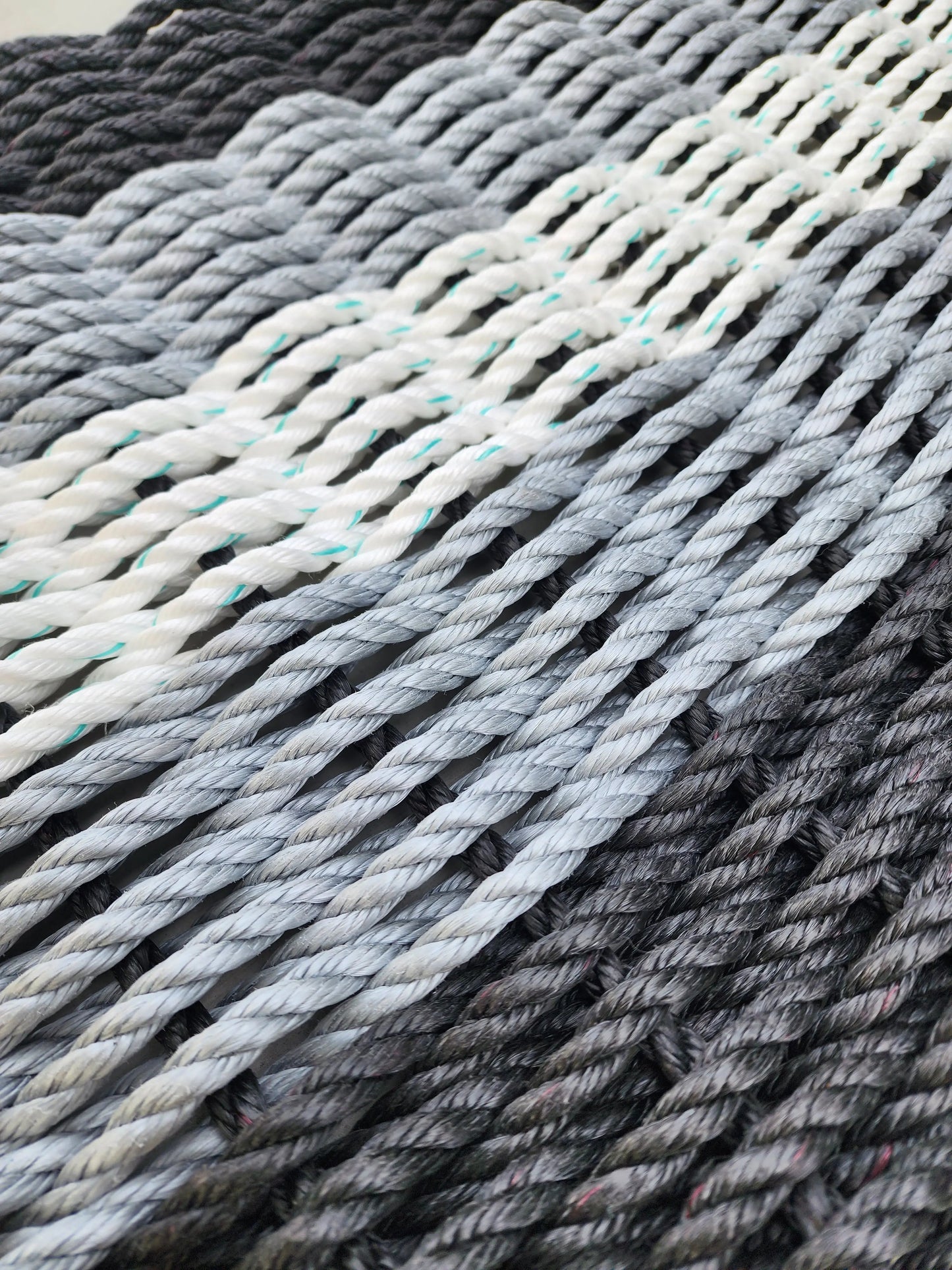 Area Rug: 5 Stripe Lobster Rope Mat Black Gray White by Little Salty Rope