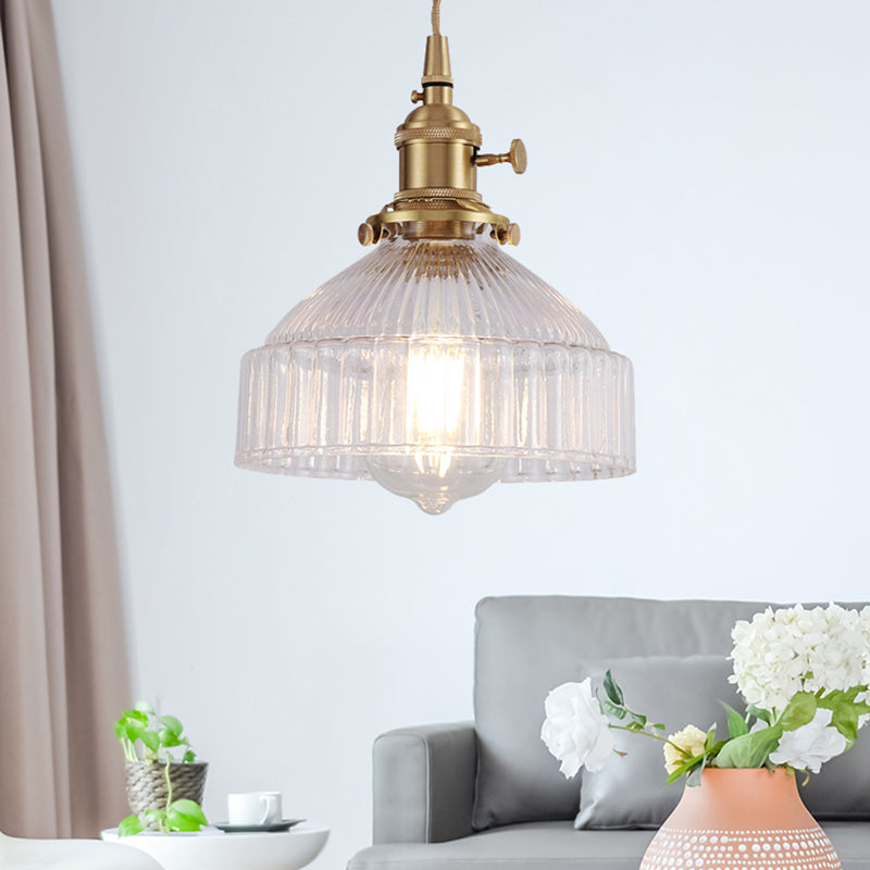 Ariana - Modern Industrial Pendant Light with Clear Glass Bowl (1-Light, Brass)