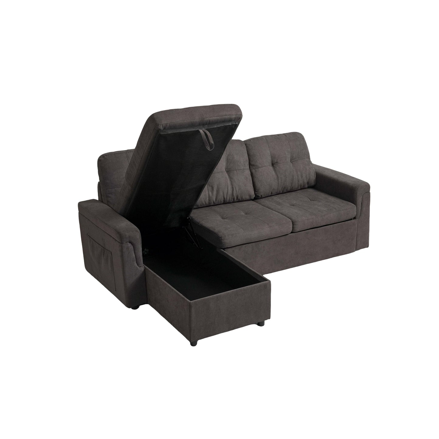 Upholstered Sleeper Sofa, L Shaped Sectional Couch with Reversible Storage, Convertible Corner Lounge Couches w/Pull Out Sofa bed for Living Room, Apartment,