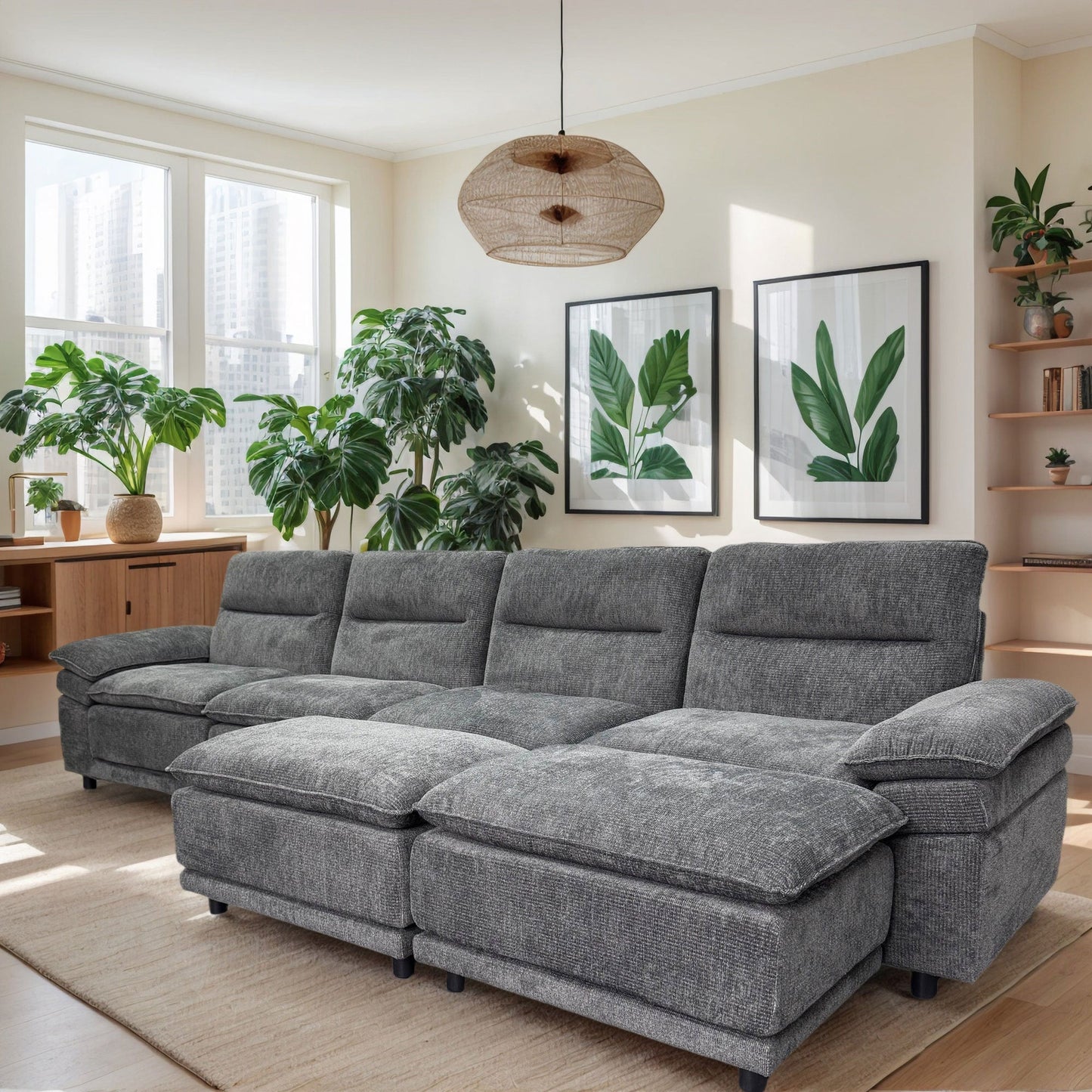 141'' Wide Modern U-shaped Sectional Sofa with high back cushion,6-seat Upholstered Soft Sofa Furniture,Sleeper Sofa Couch with Chaise Lounge for Living Room,Dark Grey