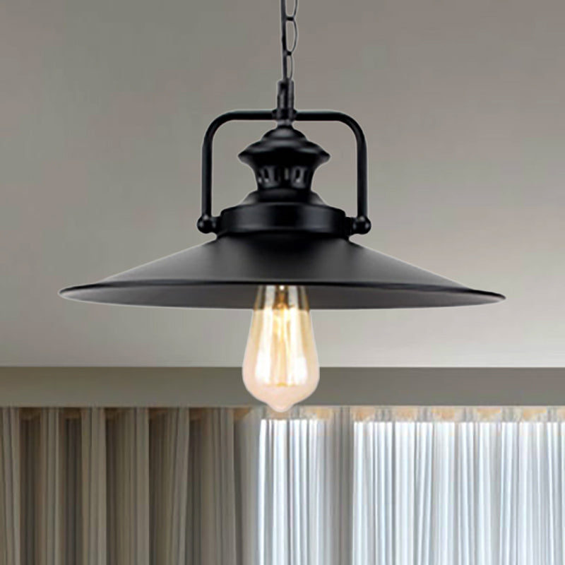 Juliette's 10"/14" Flared Metallic Pendant Light - Black Industrial Fixture for Lofts and Study Rooms