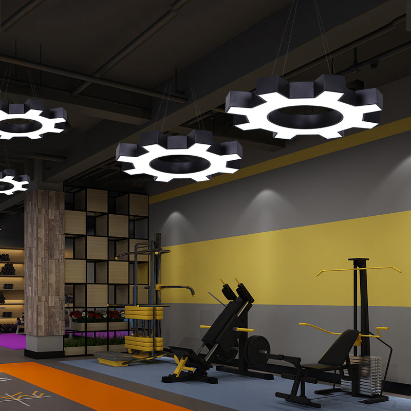Cog & Glow: Modern Gear-Shaped Pendant Light for Gyms and More