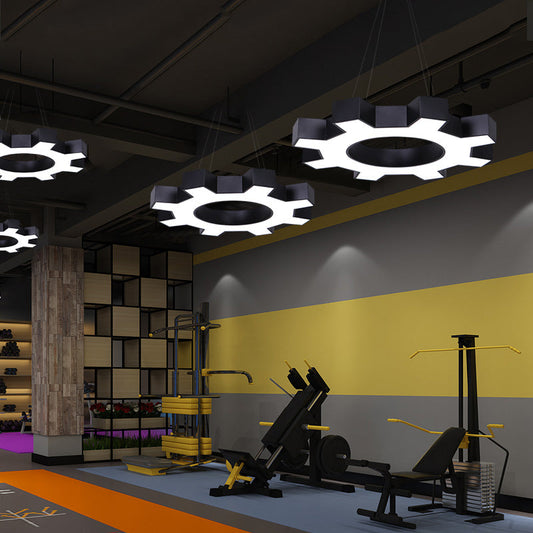 Cog & Glow: Modern Gear-Shaped Pendant Light for Gyms and More