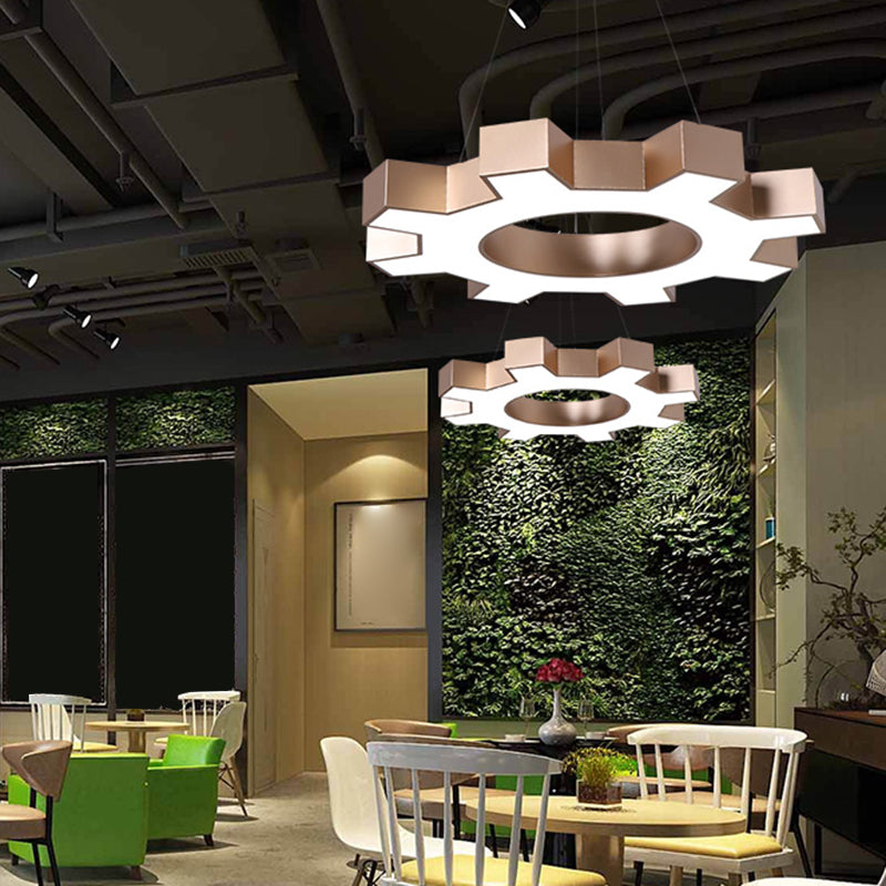 Cog & Glow: Modern Gear-Shaped Pendant Light for Gyms and More