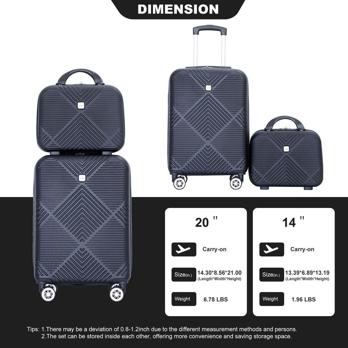 2Piece Luggage Sets ABS Lightweight Suitcase, Spinner Wheels, (20/14) BLACK