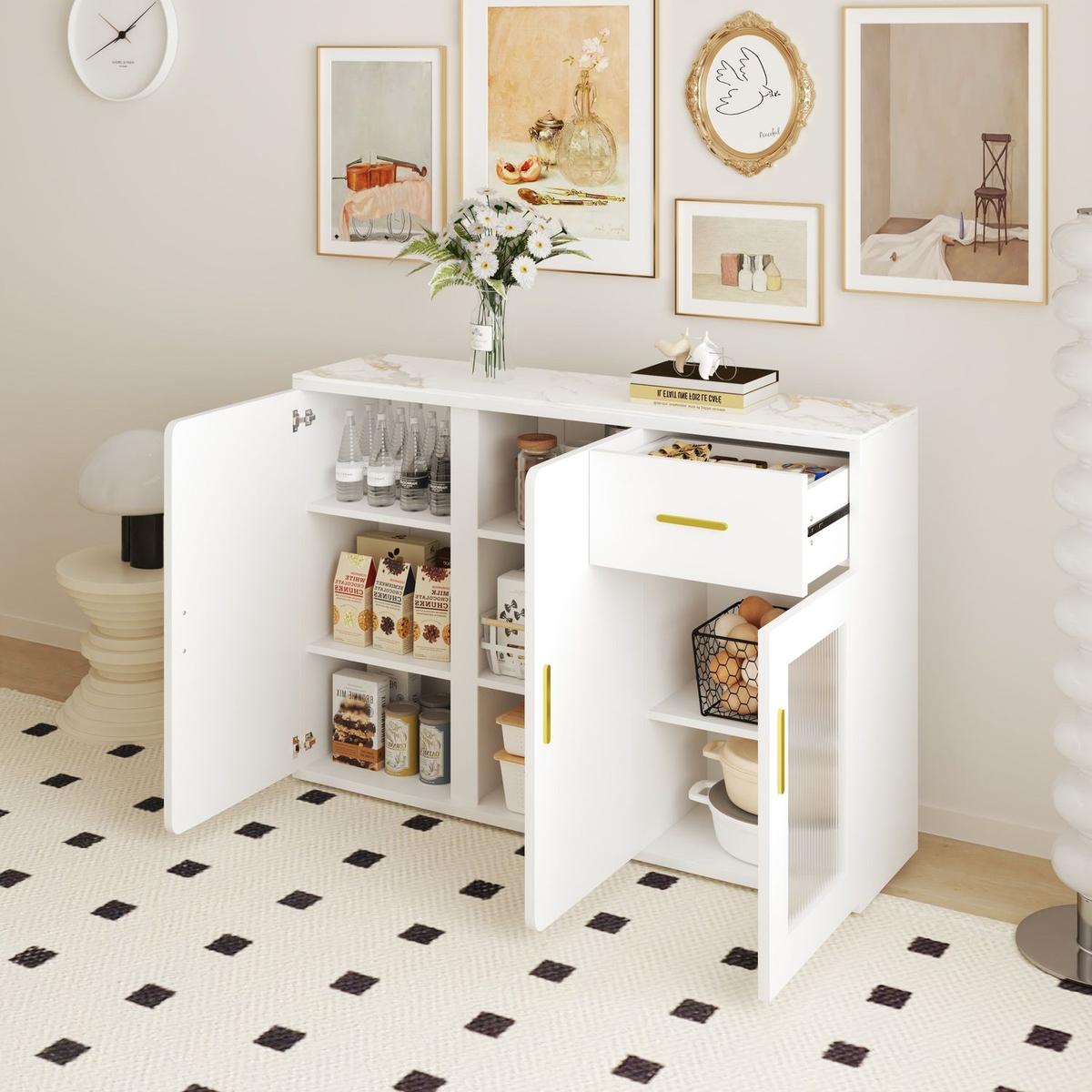 Wood Storage Cabinet, Modern Accent Buffet Cabinet, Free Standing Sideboard and Buffet Storage with Door Buffet Sideboard for Bedroom, Living Room, Kitchen or Hallway