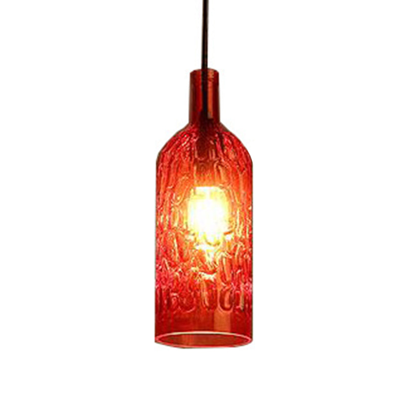Art Deco Wine Bottle Hanging Lamp with Wavy Glass for Restaurant and Bar - Vintage 1-Light Down Lighting Pendant