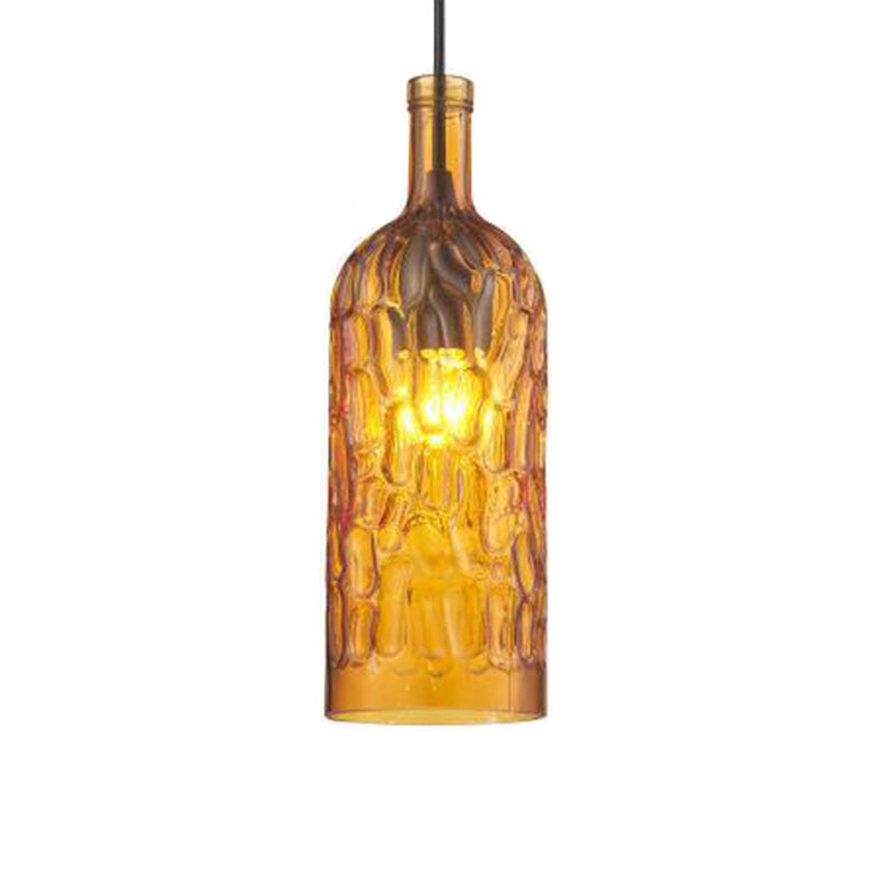 Art Deco Wine Bottle Hanging Lamp with Wavy Glass for Restaurant and Bar - Vintage 1-Light Down Lighting Pendant