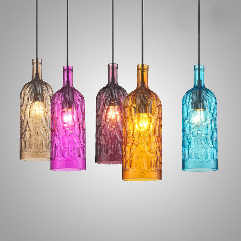 Art Deco Wine Bottle Hanging Lamp with Wavy Glass for Restaurant and Bar - Vintage 1-Light Down Lighting Pendant
