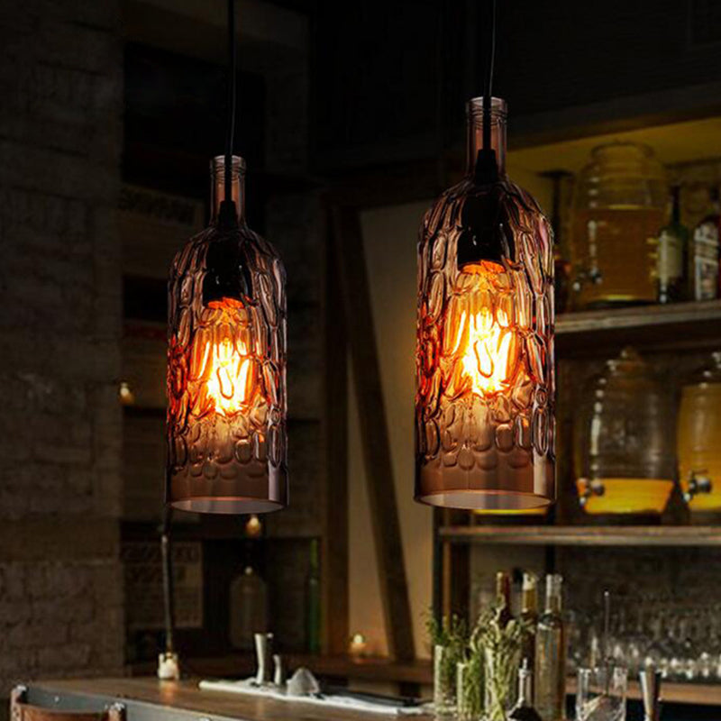 Art Deco Wine Bottle Hanging Lamp with Wavy Glass for Restaurant and Bar - Vintage 1-Light Down Lighting Pendant