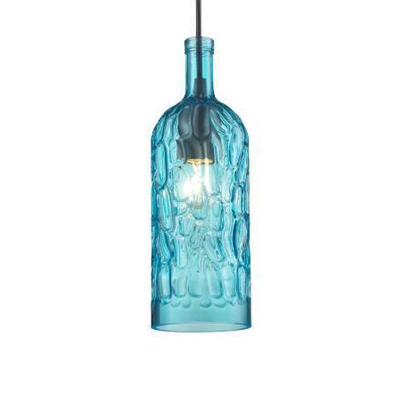 Art Deco Wine Bottle Hanging Lamp with Wavy Glass for Restaurant and Bar - Vintage 1-Light Down Lighting Pendant