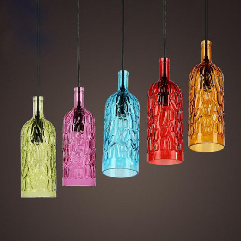 Art Deco Wine Bottle Hanging Lamp with Wavy Glass for Restaurant and Bar - Vintage 1-Light Down Lighting Pendant