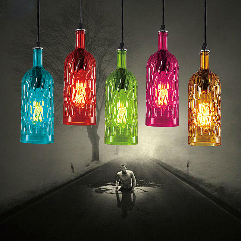 Art Deco Wine Bottle Hanging Lamp with Wavy Glass for Restaurant and Bar - Vintage 1-Light Down Lighting Pendant