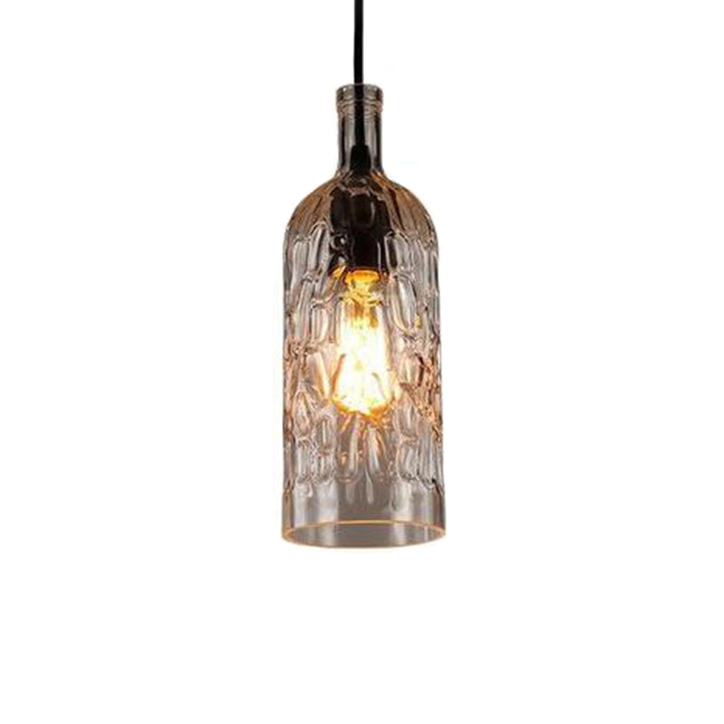 Art Deco Wine Bottle Hanging Lamp with Wavy Glass for Restaurant and Bar - Vintage 1-Light Down Lighting Pendant