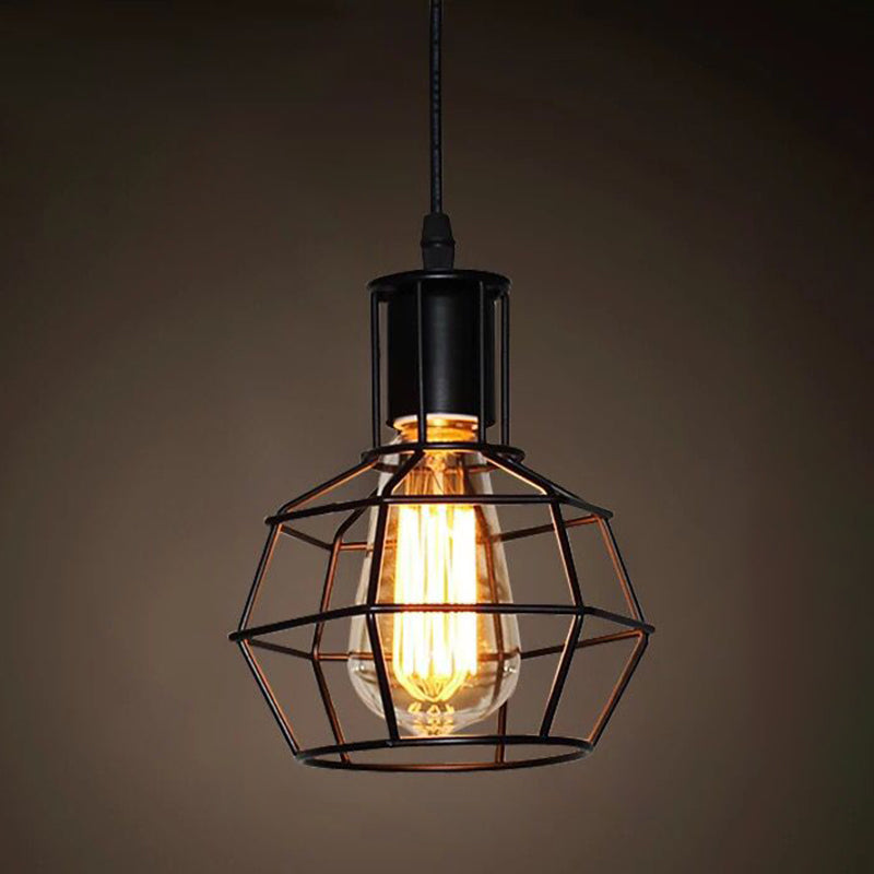 Catherine - Adjustable Industrial Pendant Light with Metal Cage (Various Shapes)