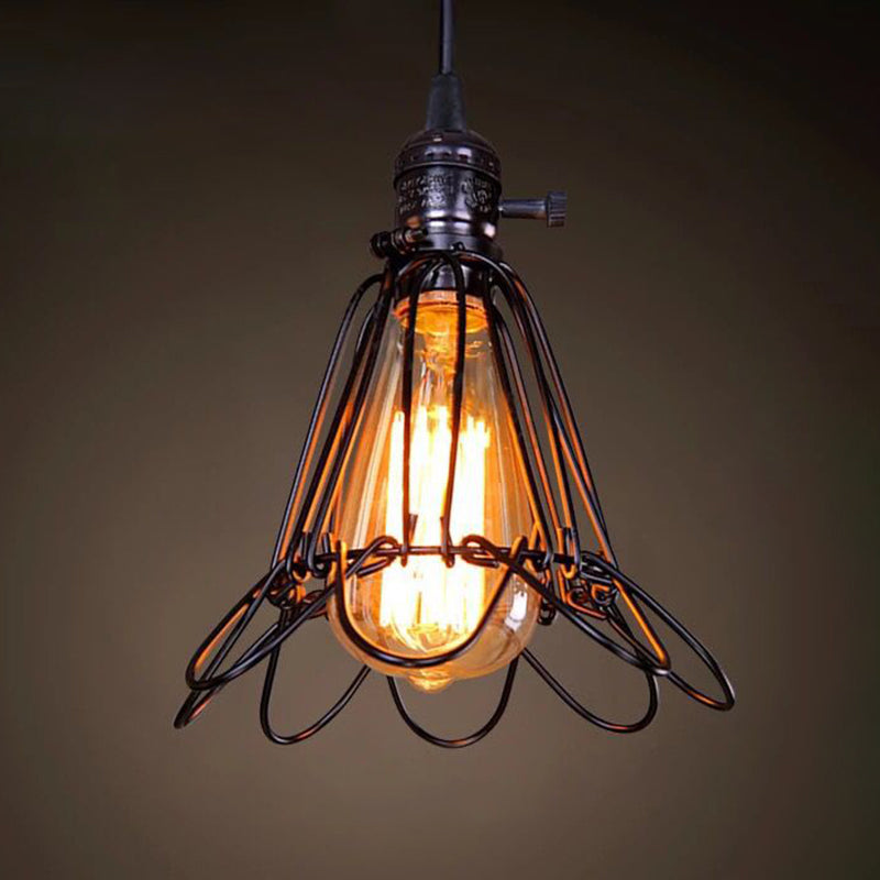 Catherine - Adjustable Industrial Pendant Light with Metal Cage (Various Shapes)