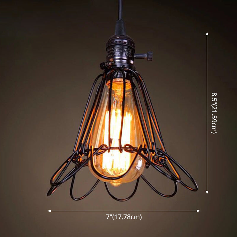 Catherine - Adjustable Industrial Pendant Light with Metal Cage (Various Shapes)