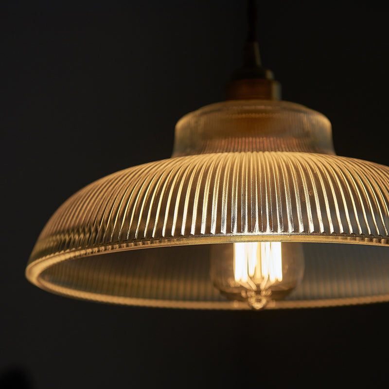 Clara's Ribbed Glass Pendant: Vintage Charm with Warm Glow