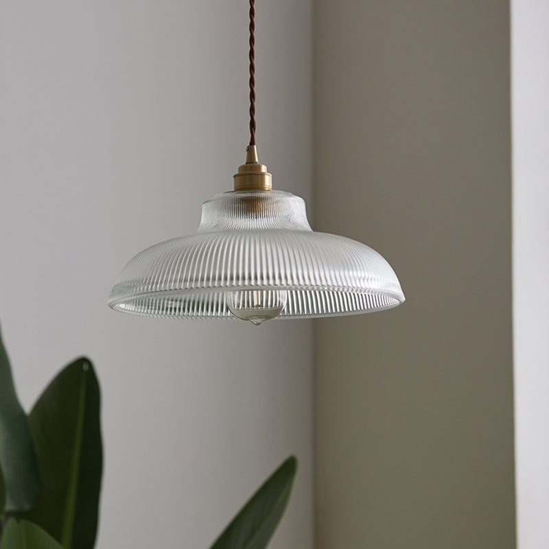 Clara's Ribbed Glass Pendant: Vintage Charm with Warm Glow