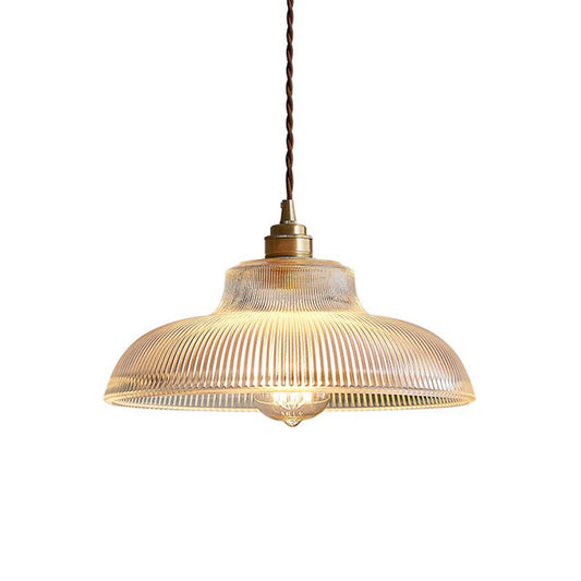 Clara's Ribbed Glass Pendant: Vintage Charm with Warm Glow