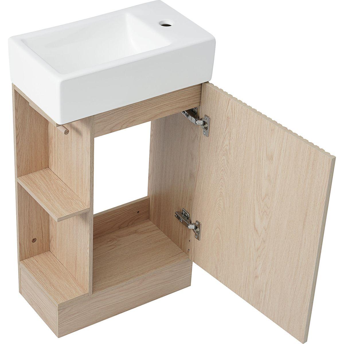 18.6' Bathroom Vanity with Sink, Bathroom Vanity Cabinet with Two-tier Shelf, Left or Right Orientation, Natural (Old Sku:WF308491AAN)