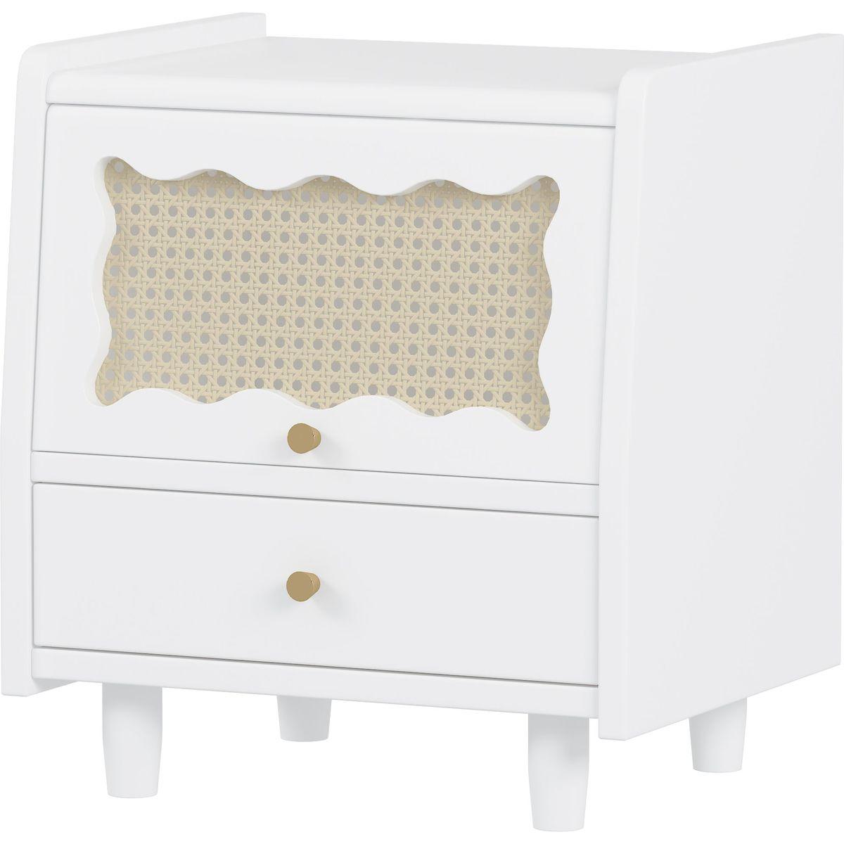 3 Pieces Bedroom Set with Queen Size Wooden Bed Frame, 1 Vintage Nightstand and 1 Makeup Vanity Set with Stool,White