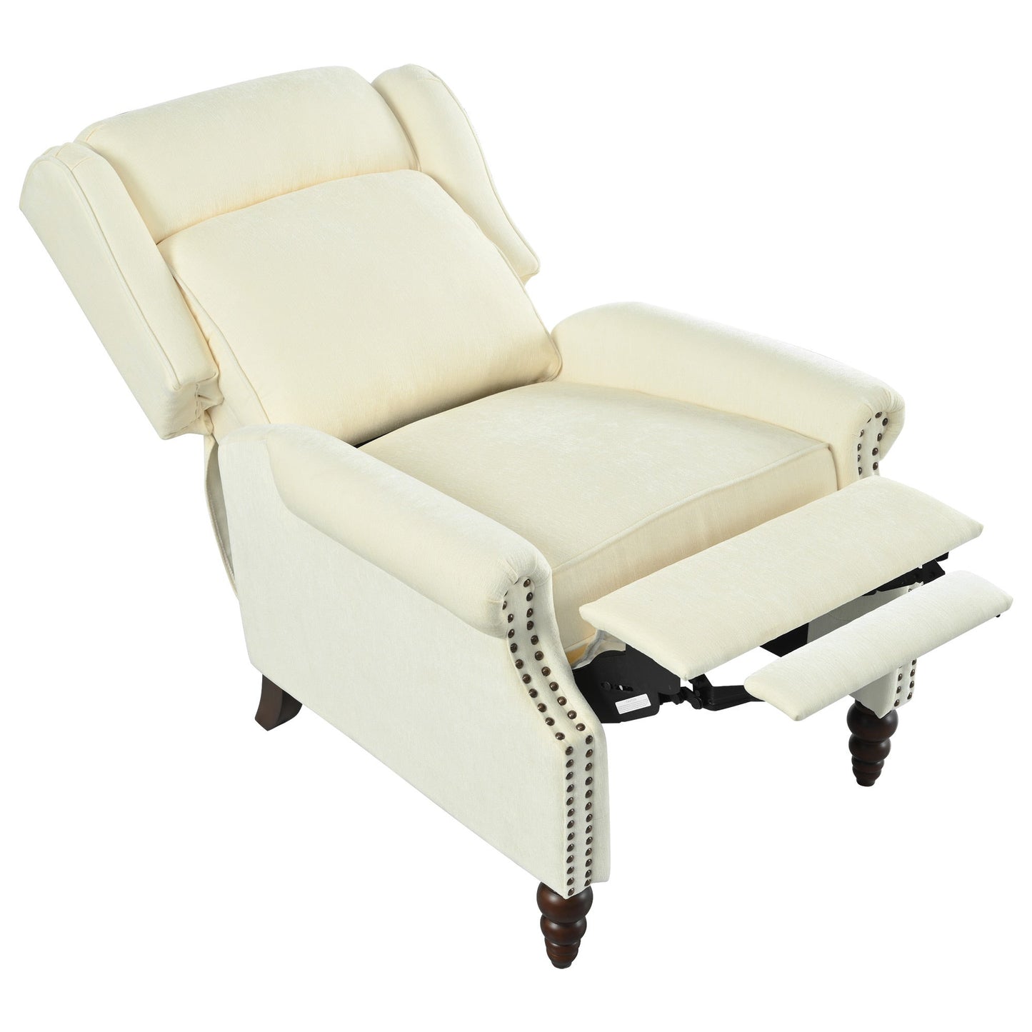 Upholstered Push Back Recliner Chair with Classic Wing Back, Beige Chenille, 29.75'
