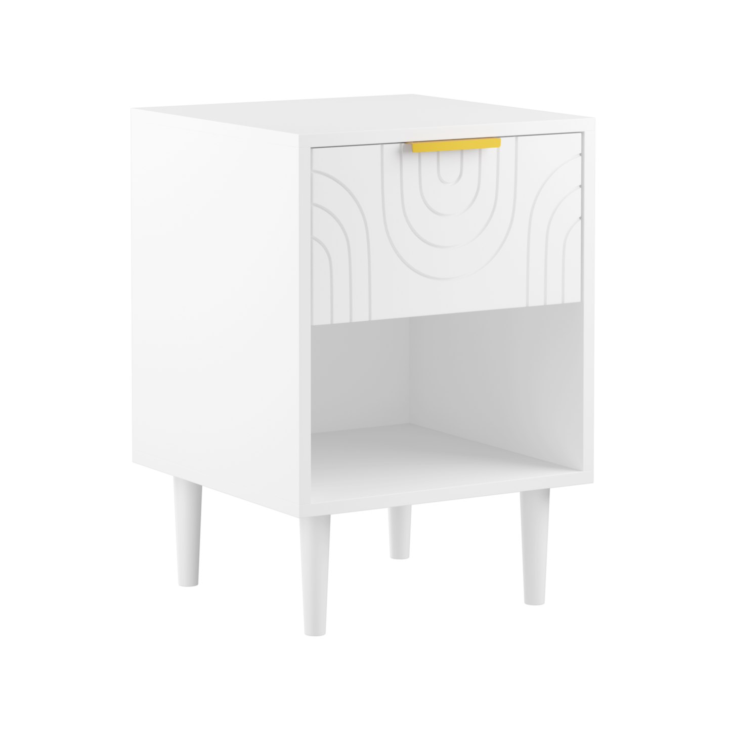 22.83'' H Modern White Nightstand with One Drawer and Open Shelf, Gold - Accented Handle, Ideal for Bedroom Decor