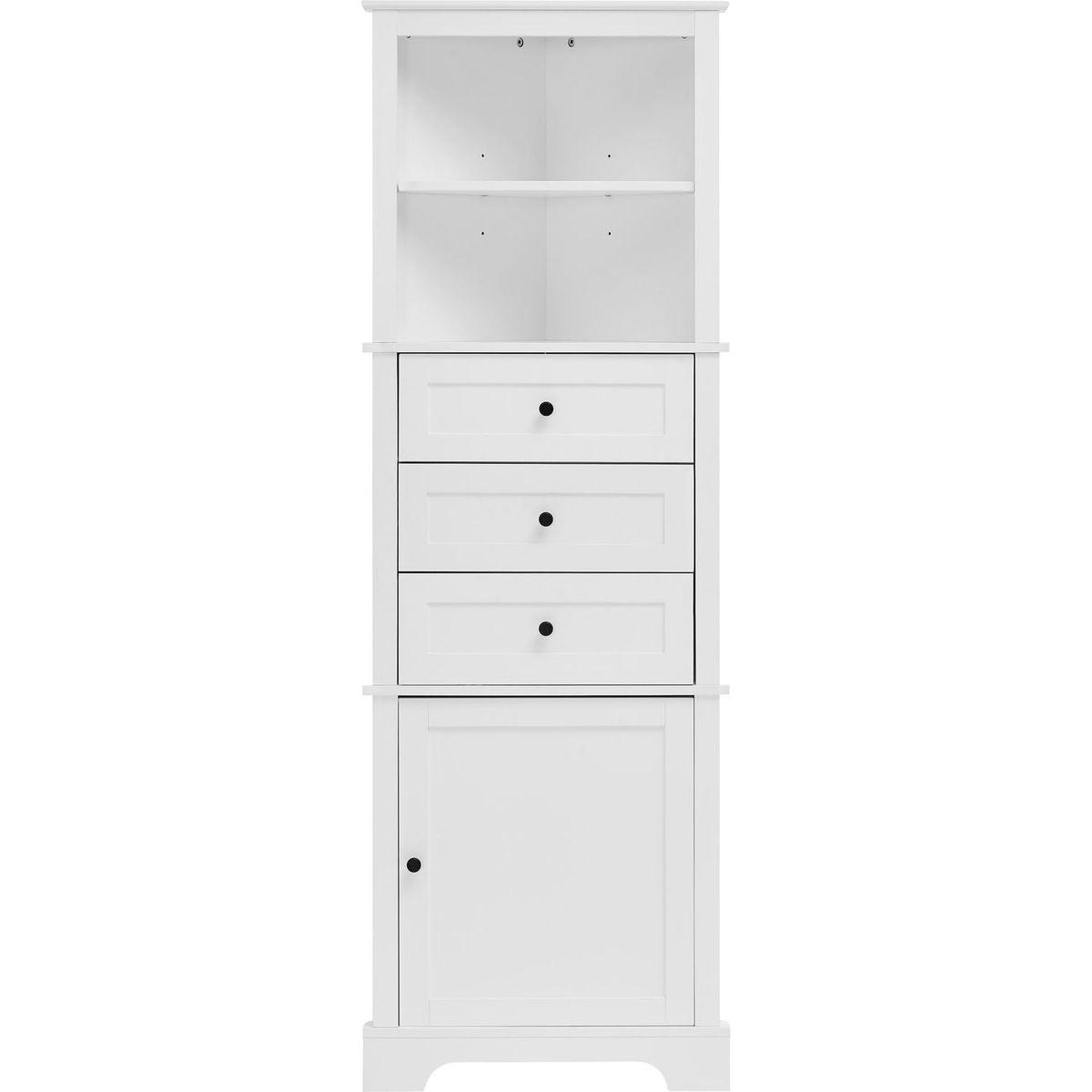White Triangle Tall Cabinet with 3 Drawers and Adjustable Shelves for Bathroom, Kitchen or Living Room, MDF Board with Painted Finish