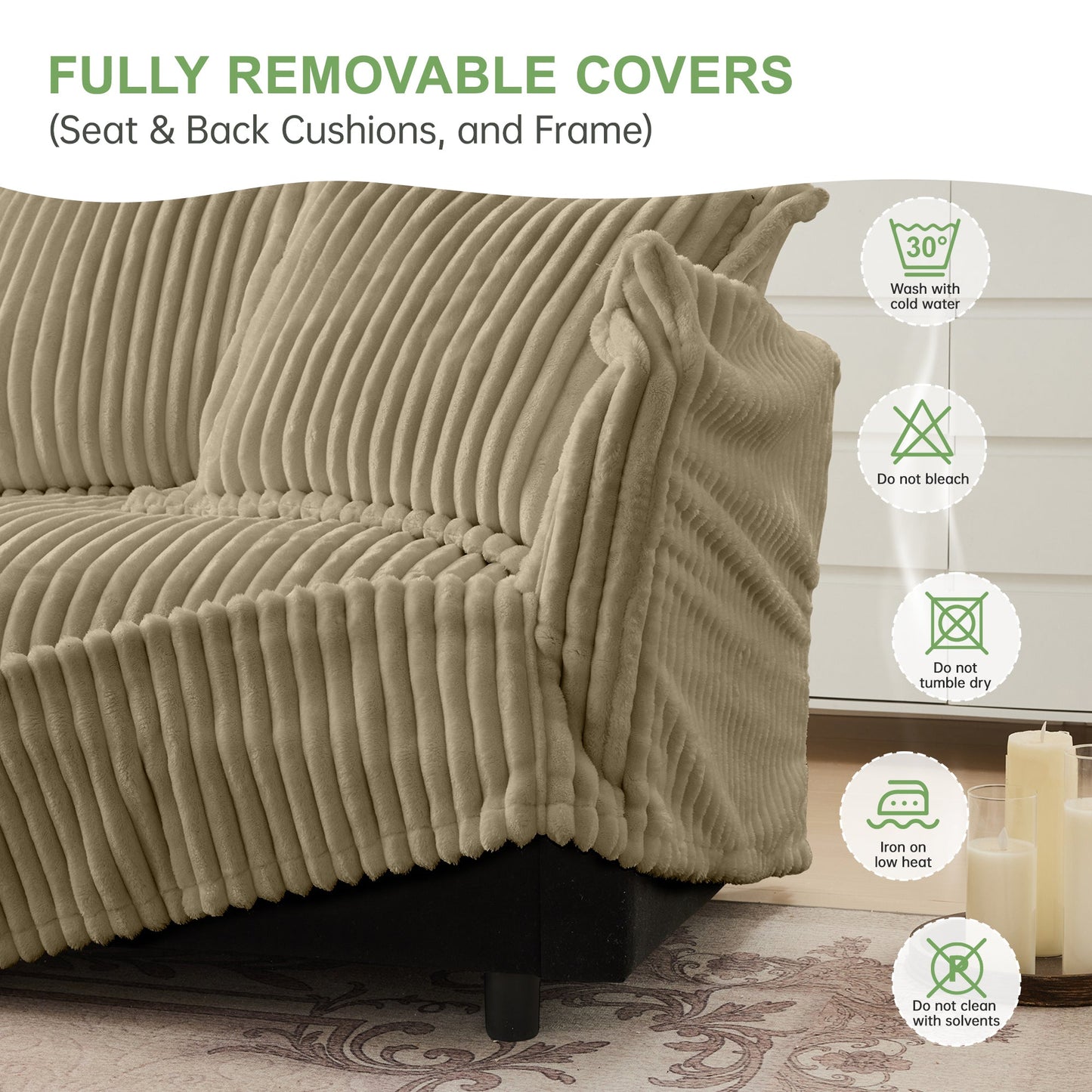 Upholstered Slipcovered Armchair with Ottoman, Deep Seat Armchair W/ Wide Ottoman for Living Room, Armchair Sets with Large Soft Pillows(Set of 2), Camel Corduroy Fabric