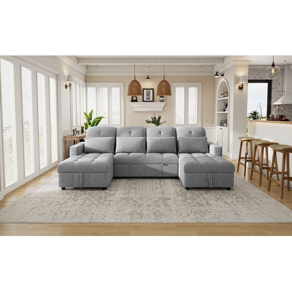 110.2' Oversized U-shaped Sofa Versatile Sectional Sofa Pull-out Sofa Bed with Double Storage Chaise Lounges and Two USB Ports for Living Room,Gray