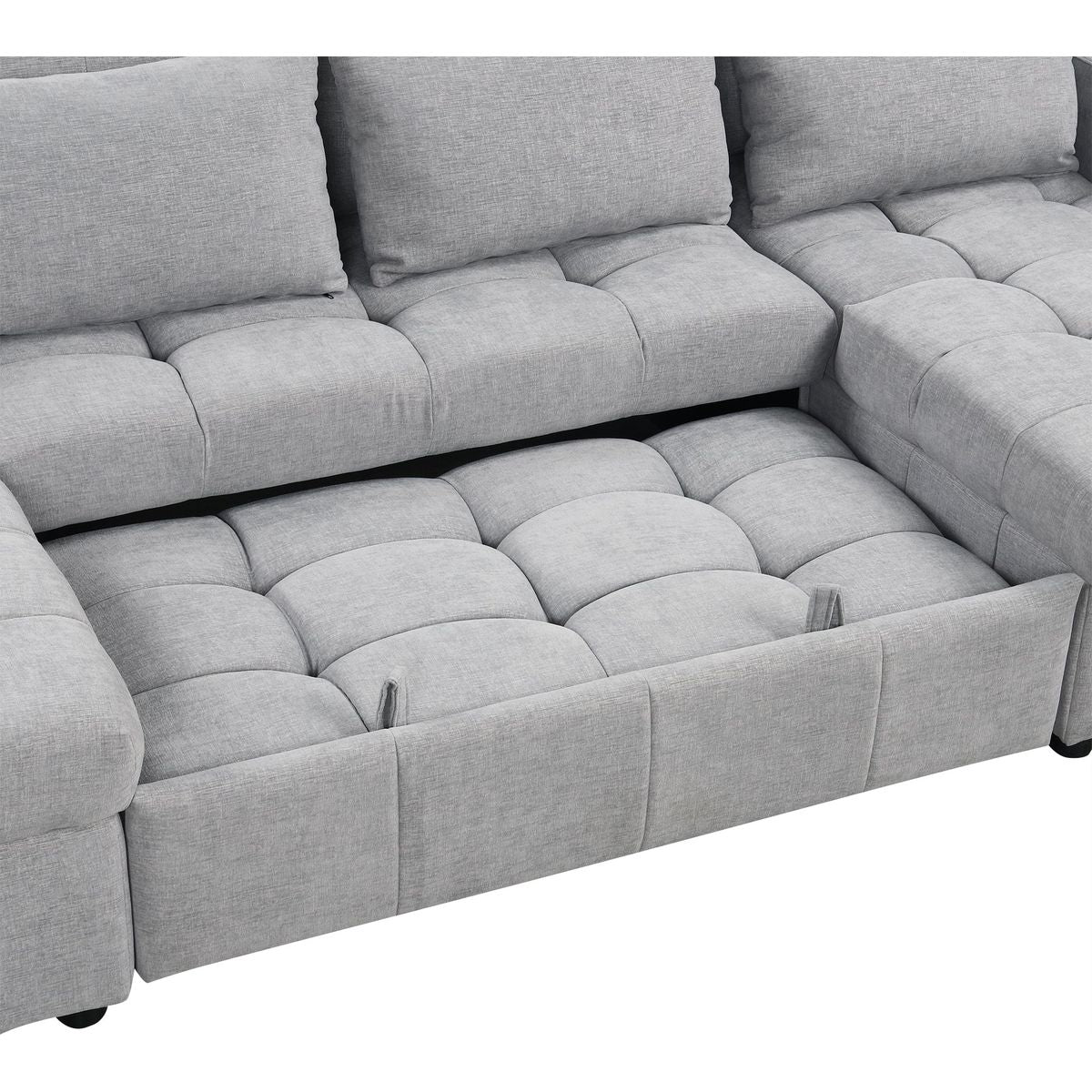 110.2' Oversized U-shaped Sofa Versatile Sectional Sofa Pull-out Sofa Bed with Double Storage Chaise Lounges and Two USB Ports for Living Room,Gray