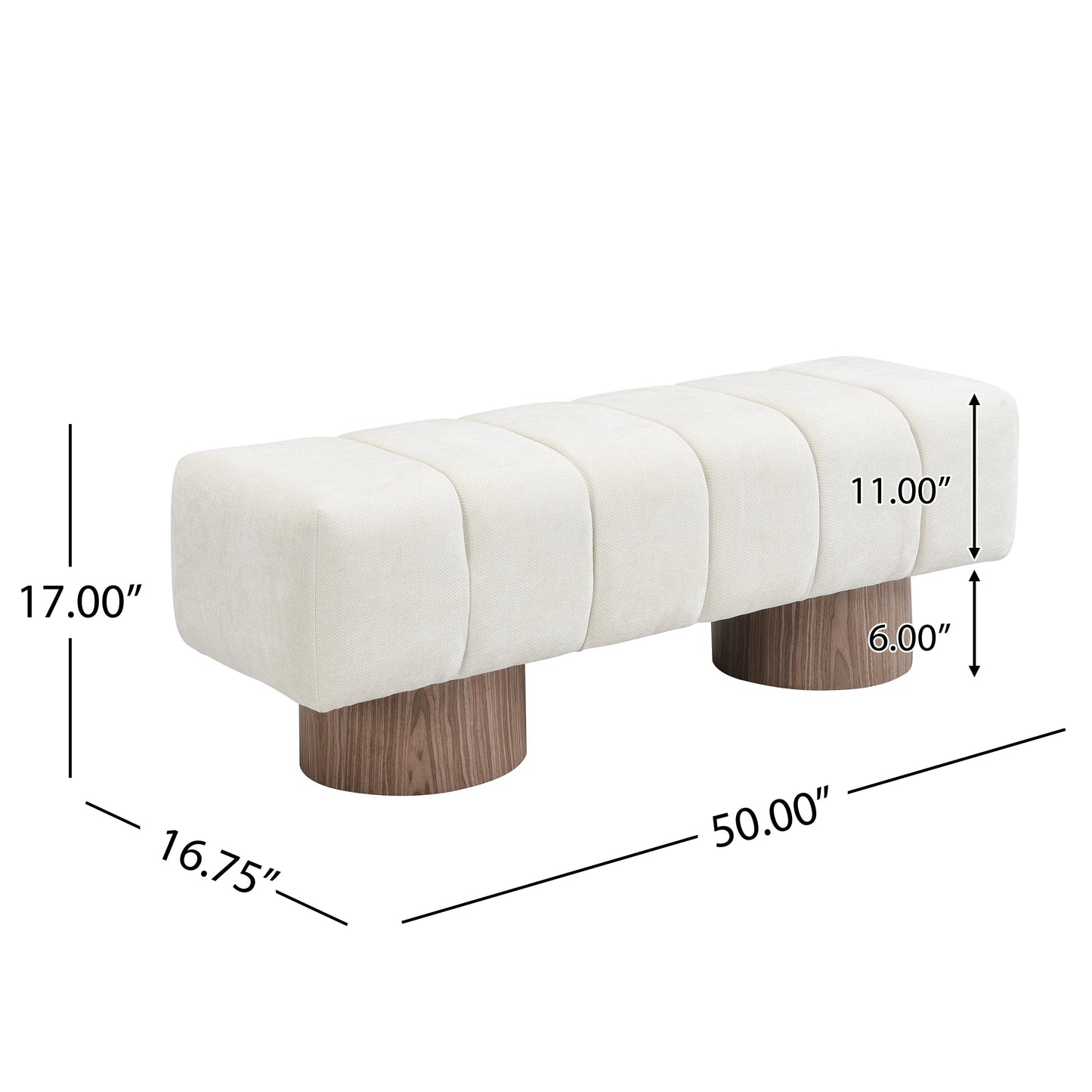 Upholstered Dining Bench, No-Assembly Entryway Bench Ottoman, Beige Chenille Fabric, 50' Length
