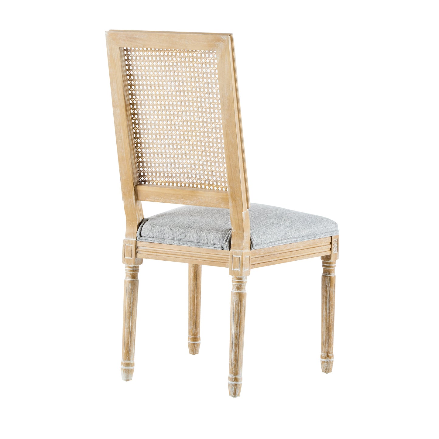 Vintage Inspired French Country Dining Chairs Set - Elegant Cane Backrest & Upholstered Seats - Rustic Weathered Finish - Solid Rubberwood Frame
