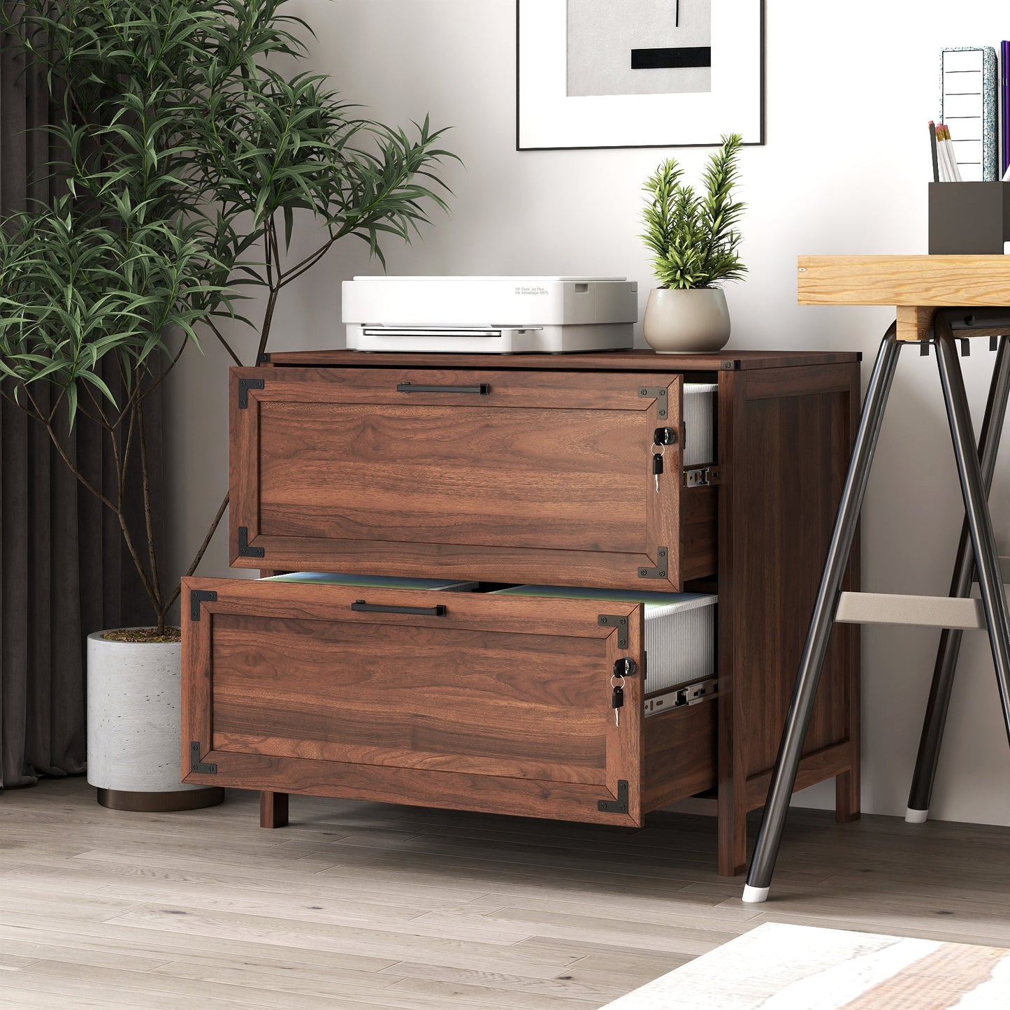 2 Drawer Farmhouse File Cabinet,Filing Cabinet with Lock for Home Office
