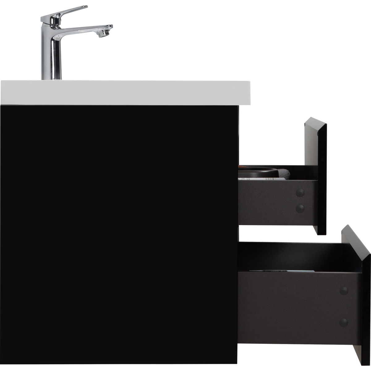 24" Floating Bathroom Vanity with Sink, Modern Wall-Mounted Bathroom Storage Vanity Cabinet with Resin Top Basin and Soft Close Drawers, Glossy Black