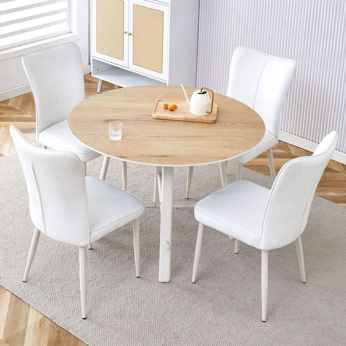 Table and chair set, MDF desktop, white metal table legs, stable and beautiful, suitable for most styles of home.