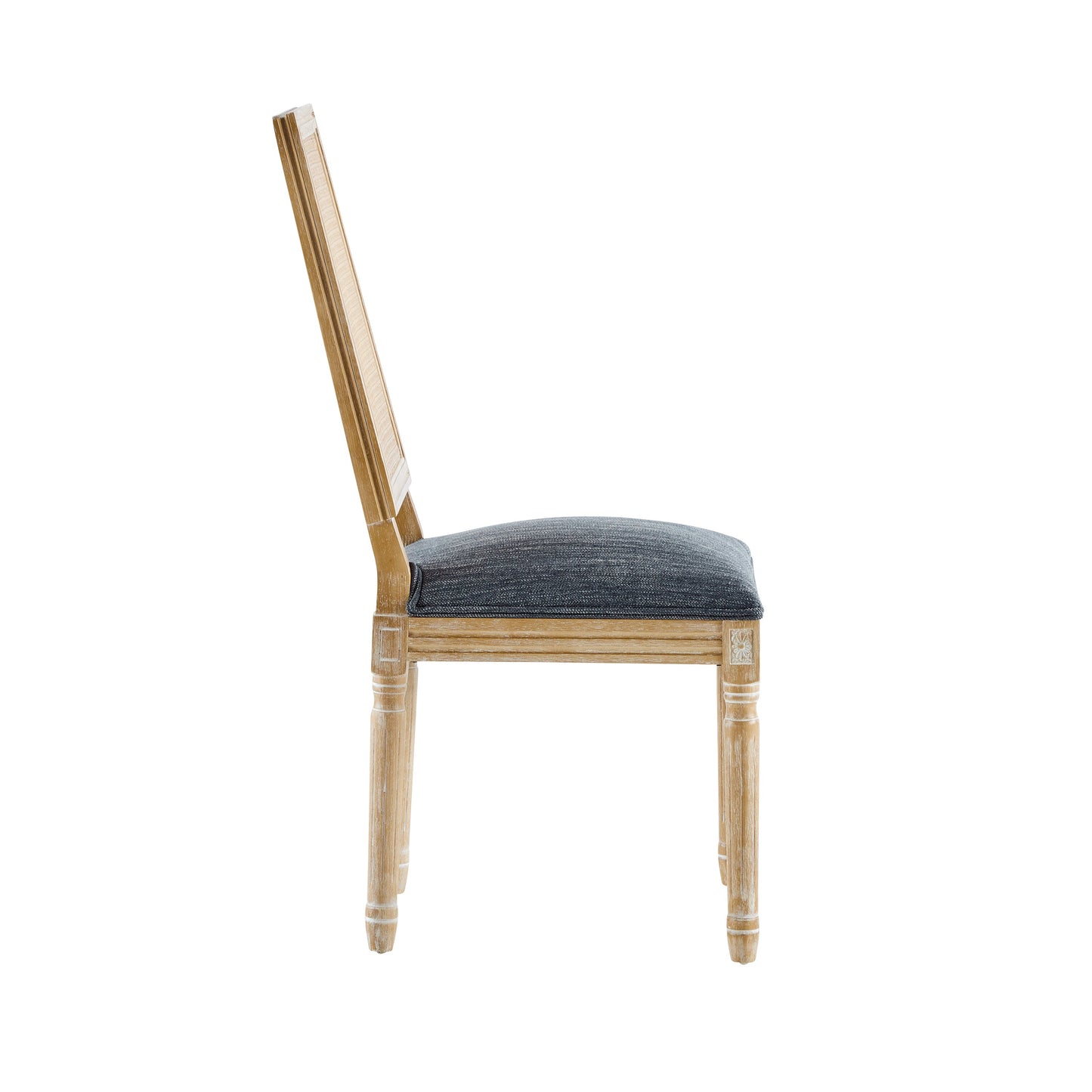 Vintage Inspired French Country Dining Chairs Set of 2 with Cane Backrest & Upholstered Seats in Rustic Weathered Finish