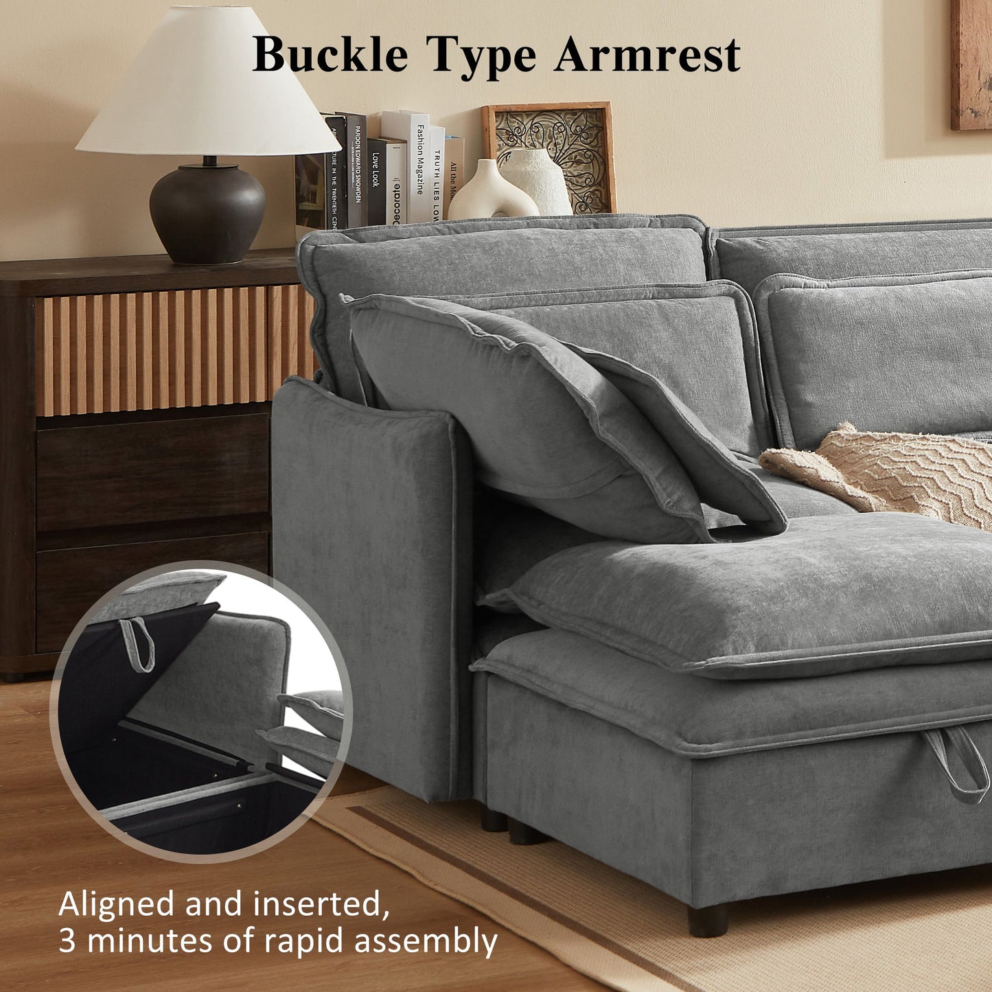 U_Style Double-Layer Cushion Modern Large U-Shaped Modular Sofa, Freely Combinable 6-Seater with Storage Function, Convertible to Sofa Bed, Perfect for Living Rooms, Offices, and Apartments
