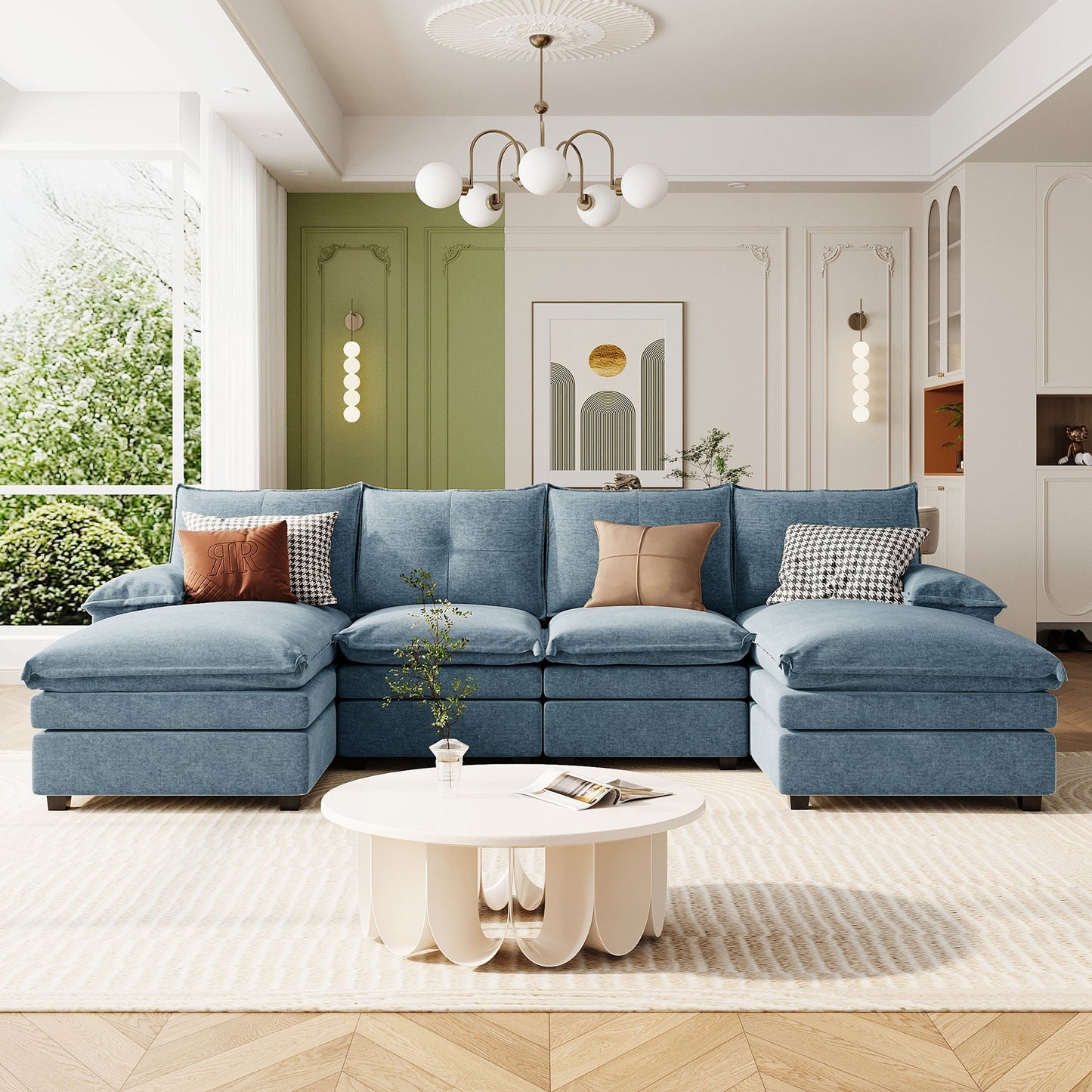 U_STYLE U-Shaped Chenille Sectional Sofa with Adjustable Armrest Pillows - Perfect for Living Rooms, Offices, and Spacious Spaces