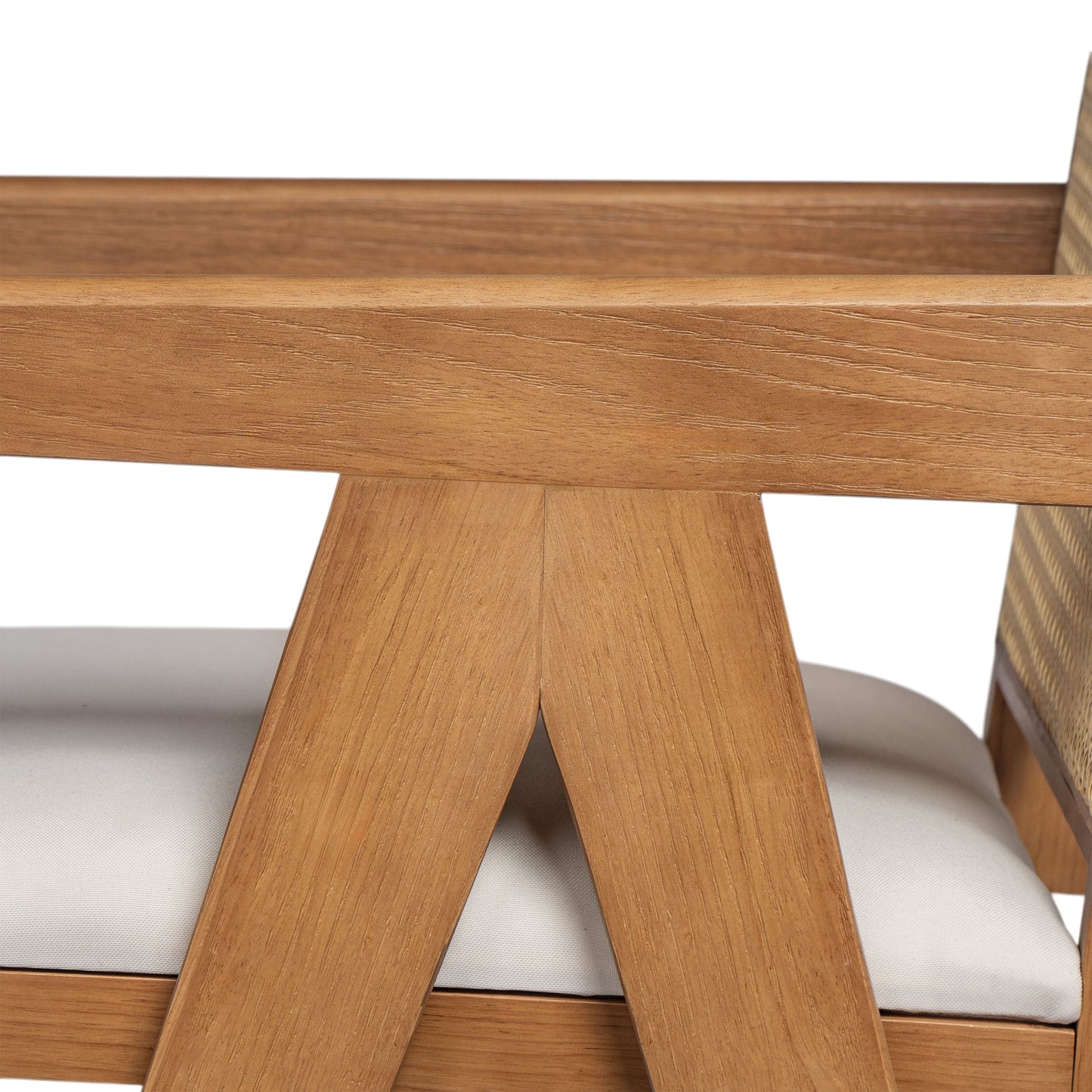 27' Height, Cream Woven Cane Plastic Backrest Bar Stool - Foam-Padded Fabric Seat & Durable Rubberwood Frame