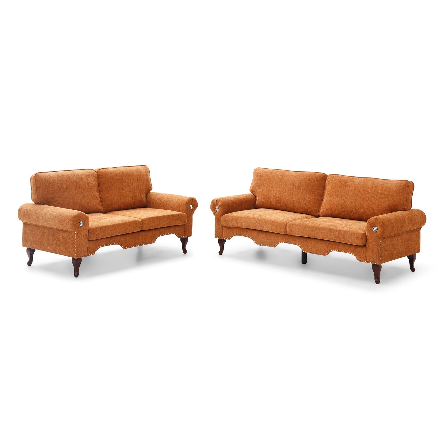2 Piece Sectional Sofa Set with Movable Pillows, 5 Seat Convertible Couch Sets, Upholstered Sofa for Living Room Office, Bedroom & Apartment, Orange