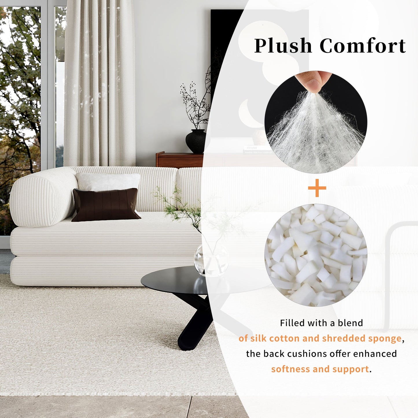U_Style L-Shaped Modular Sofa Bed in Corduroy Fabric, Ideal for Living Rooms and Apartments