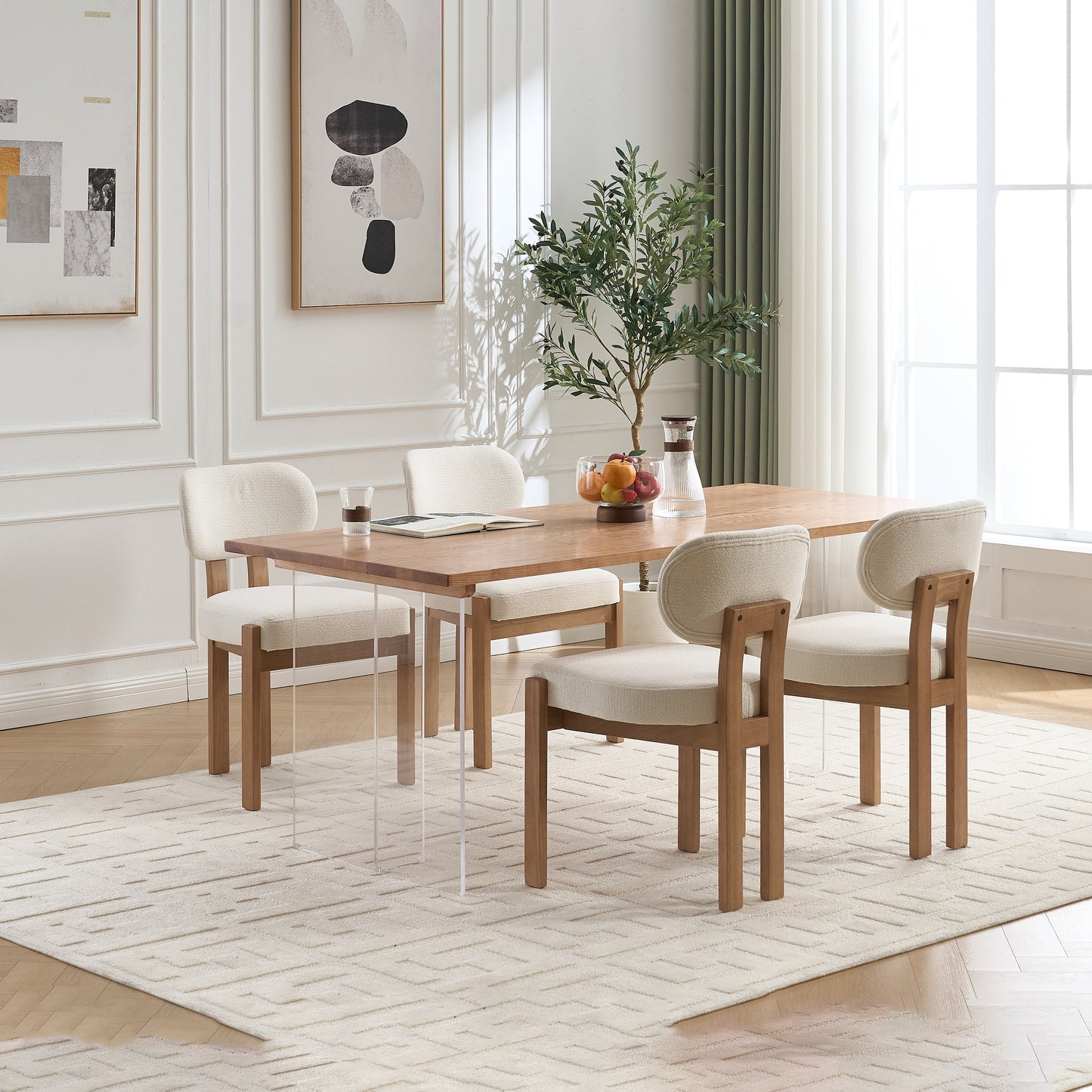 Wooden Dining Chairs Set of 2, Modern Fabric Upholstered Dining Room Chair Kitchen Chairs, Farmhouse Dinner Chair for Kitchen Dining Room