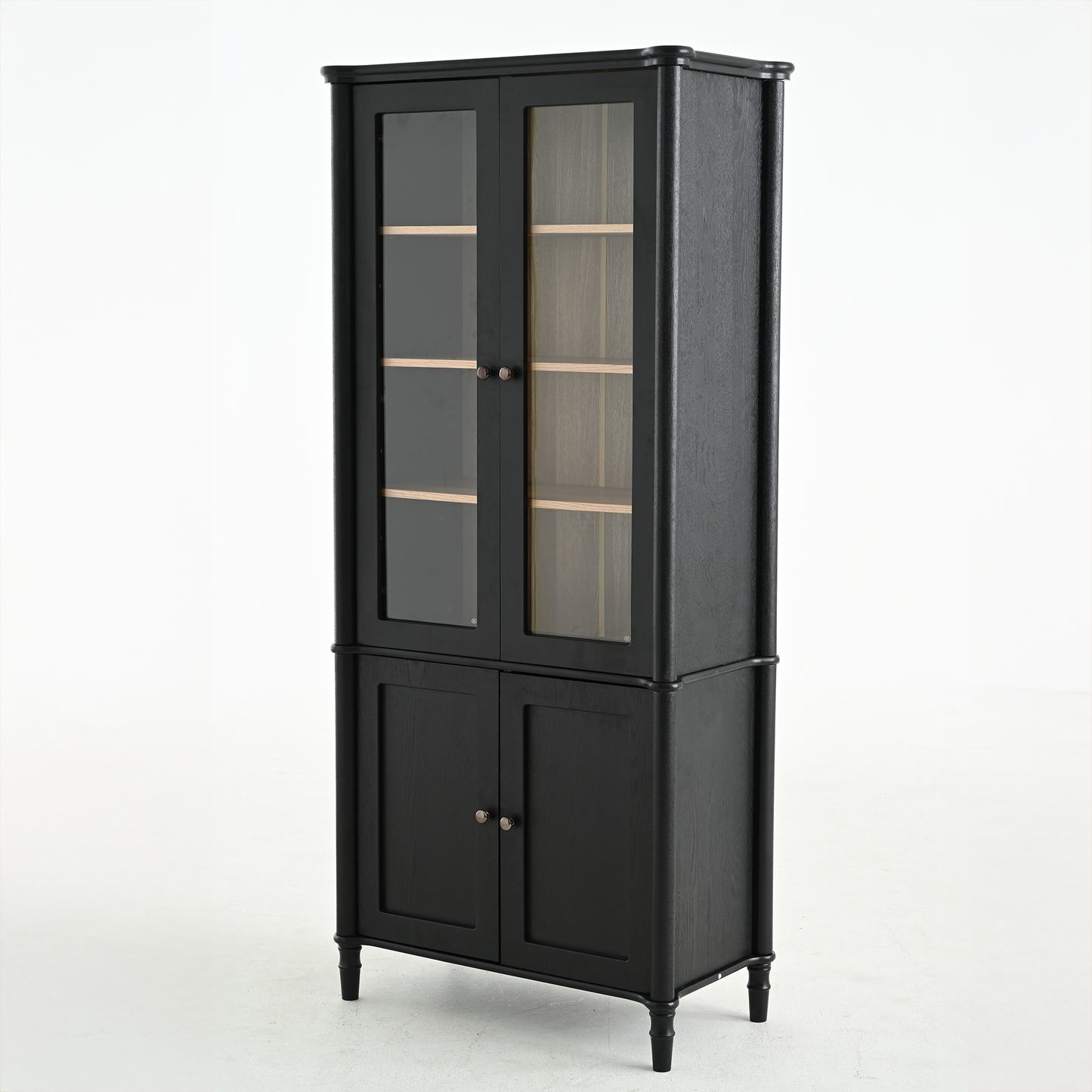 Vintage Display Cabinet with Double Glass Doors, Traditional Style for Collectibles - Black, Ash Wood Veneer, 73.25'' Tall