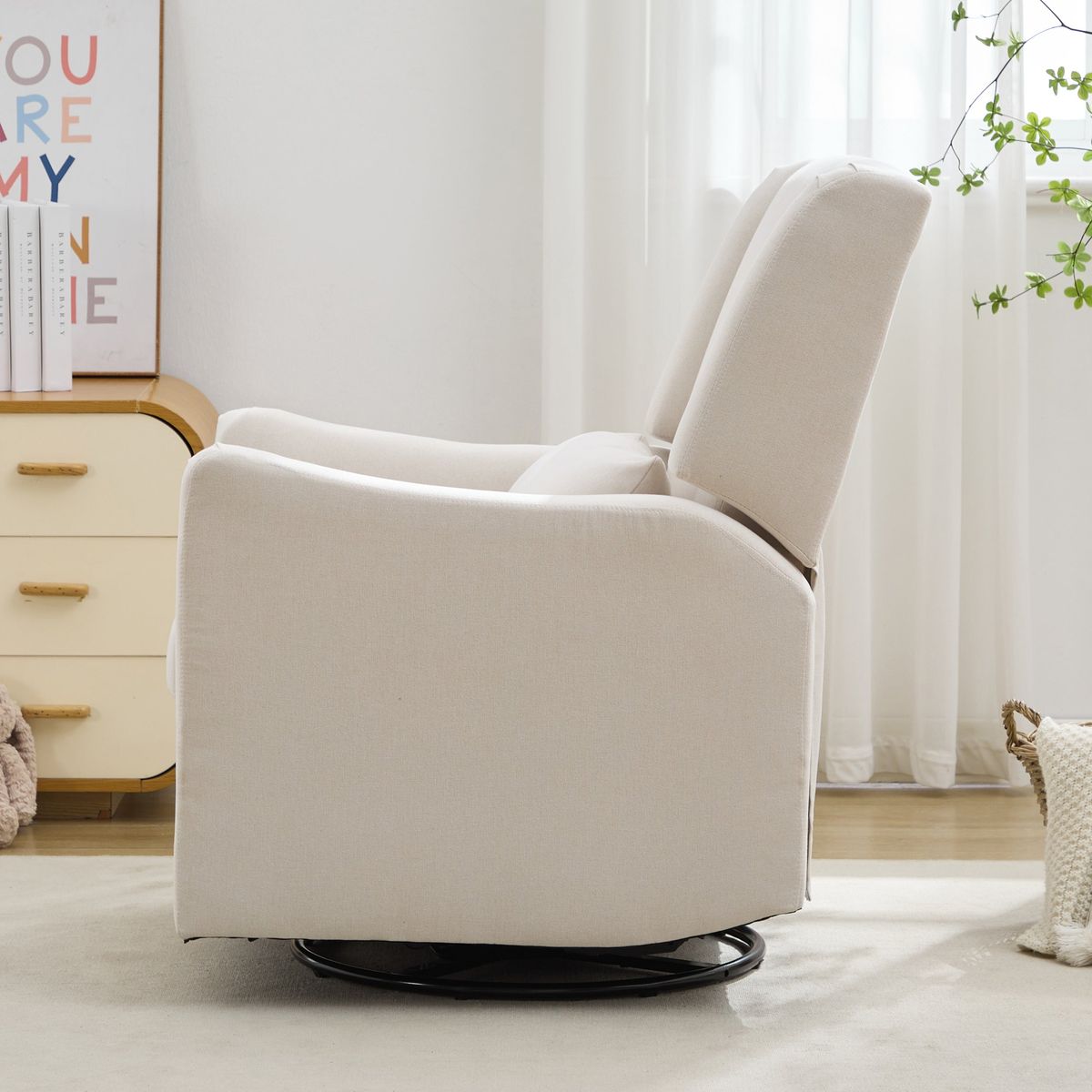 29.5'' Wide Wingback Swivel Rocker Recliner Chair, Glider Rocker Recliner, Rocking Chair Nursery for Living Room Bedroom Apartment,Linen,Beige