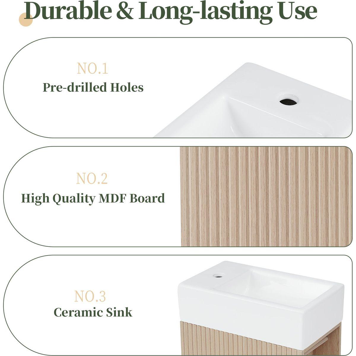 18.6' Bathroom Vanity with Sink, Bathroom Vanity Cabinet with Two-tier Shelf, Left or Right Orientation, Natural (Old Sku:WF308491AAN)