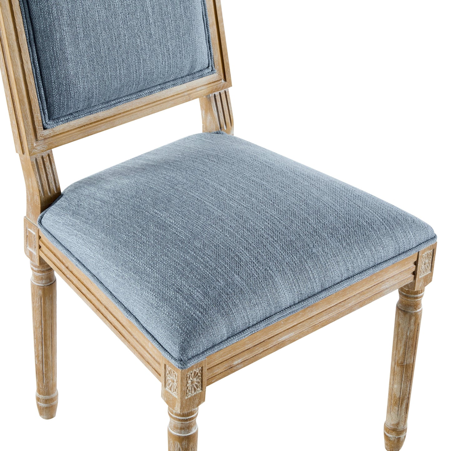 Vintage Inspired French Country Dining Chairs Set of 4 with Cane Backrest & Upholstered Seats, Solid Rubberwood, Slate Blue