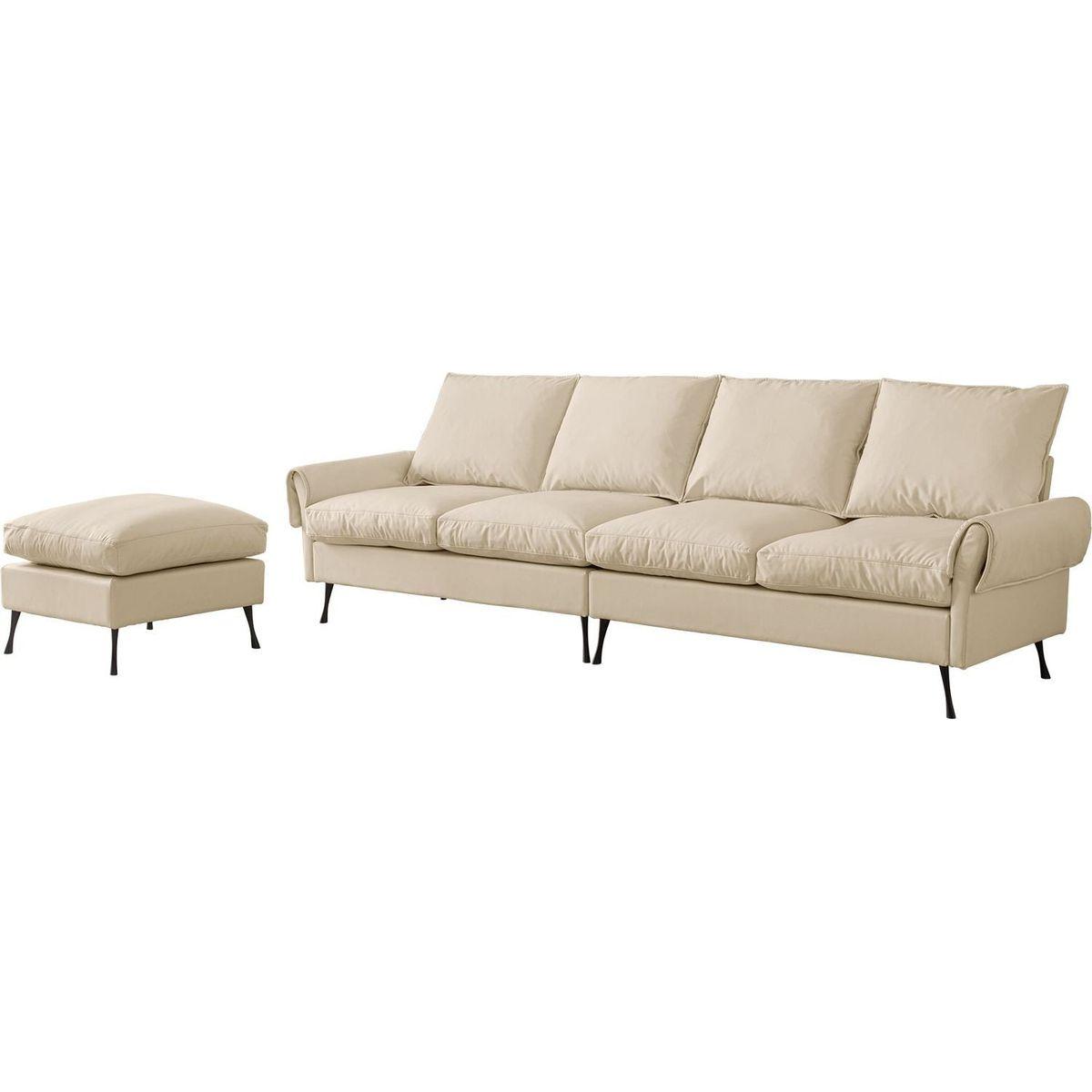 104.5"Modern Sectional Technical leather L-Shaped Sofa Couch with Convertible Ottoman