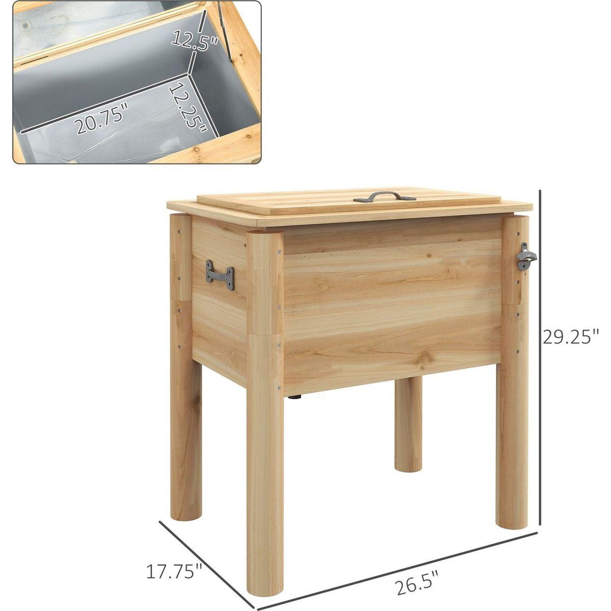 Wooden Patio Cooler, 54Qt. Outdoor Beverage Cooler with Bottle Opener and 3 Handles for Backyard Deck Poolside Party, Natural